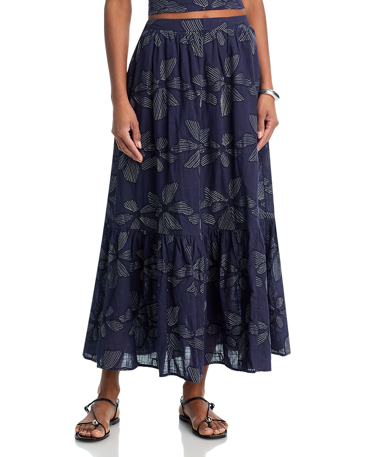 Aqua Embroidered Midi Skirt - Exclusive