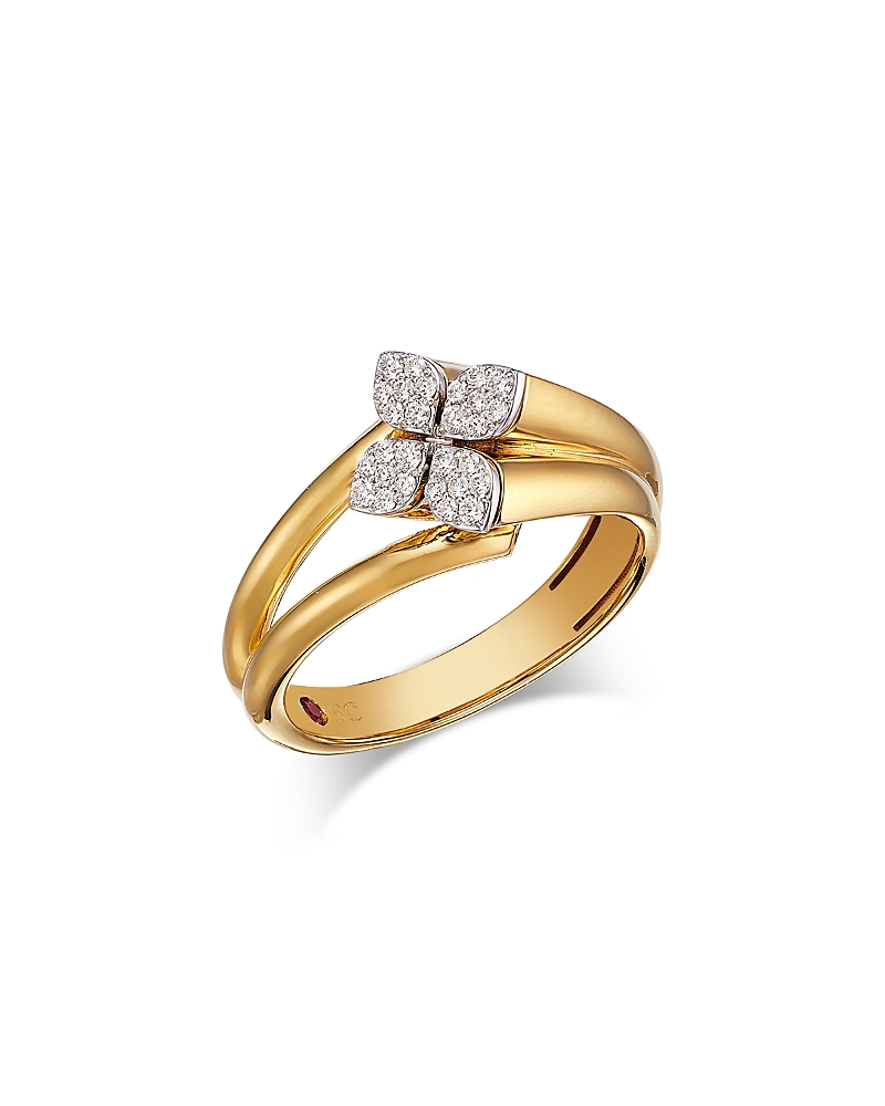 Roberto Coin 18K White & Yellow Gold Love in Verona Diamond Pave Flower Split Shank Ring
