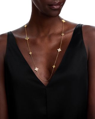 18K White & Yellow Gold Princess Flower  Diamond Long Station Necklace, 34"