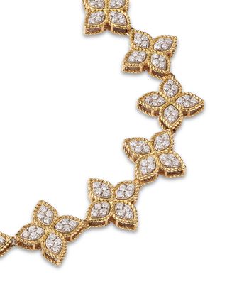 18K White & Yellow Gold Princess Flower Diamond Link Bracelet