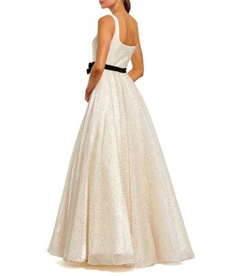  Polka Dot Organza Square Neck Ballgown with Bow