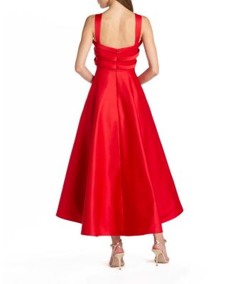  Satin Sleeveless A Line Ankle Dress with Bow