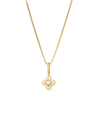 Solid Yellow Gold Lab-Grown Diamond Flower Charm Necklace