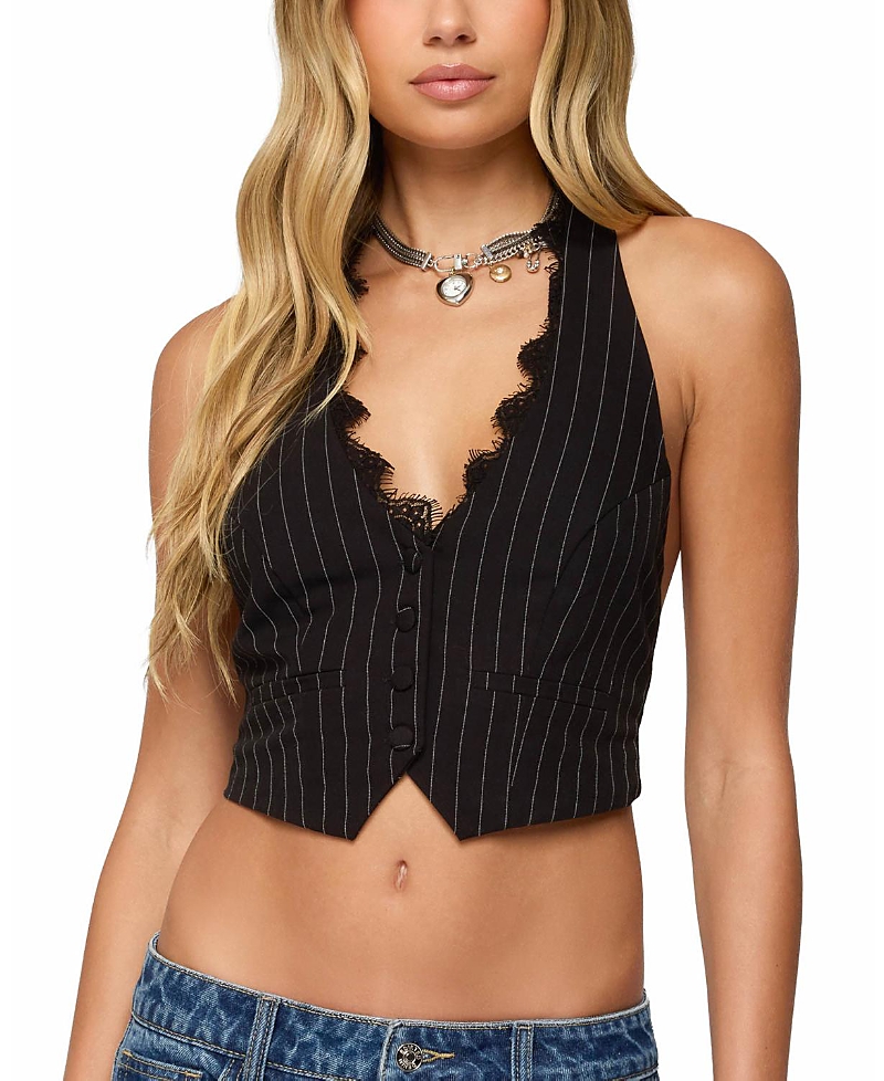 Edikted Devon Lacey Pinstripe Halter Top