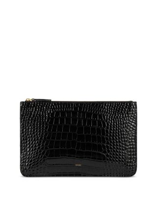 Croco Embossed Leather Clutch