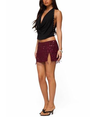 Chiffon Sequin Bead Fringed Mini Skirt