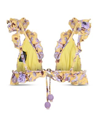 Peony Print Ruffle Bikini Top