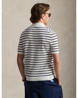 Striped Cotton Linen Polo Collar Sweater