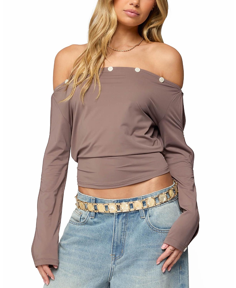 Edikted Ronee Off Shoulder Button Cutout Top