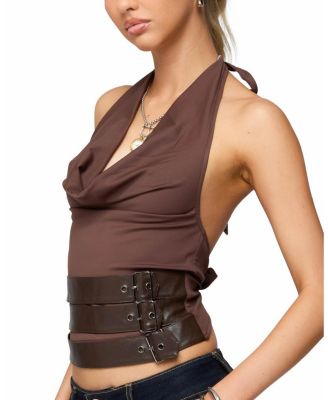 Buckle Cowl Neck Backless Top