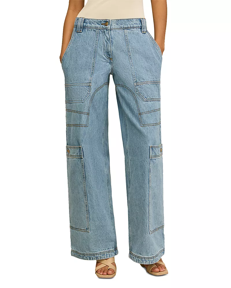 Cult Gaia Wynn High Rise Wide Leg Jeans in Stone Wash