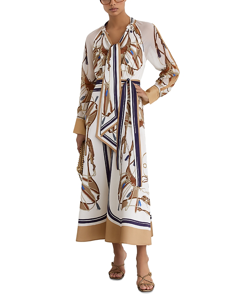 Reiss Ellie Placement Scarf Print Midi Dress