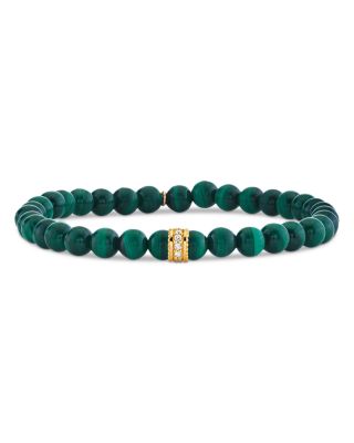 14K Yellow Gold The Terra Malachite & Diamond Rondelle Bead Bracelet