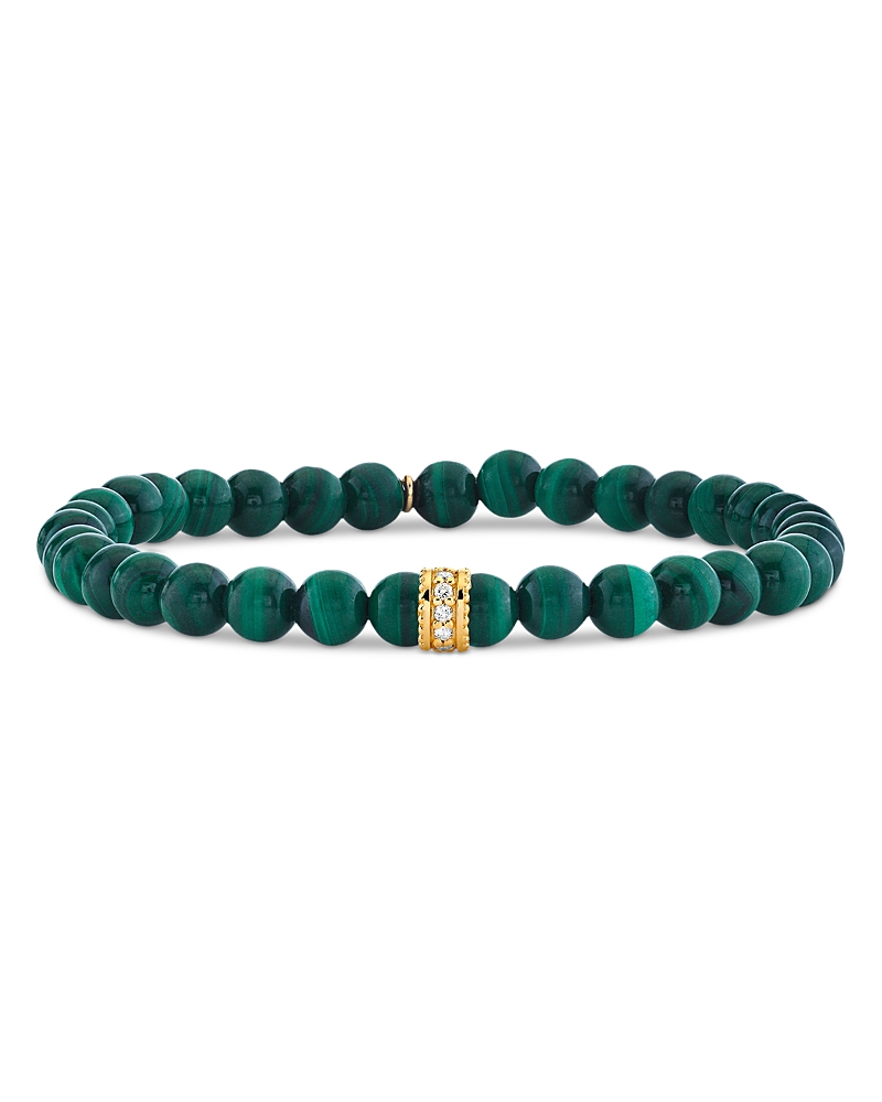 Sydney Evan 14K Yellow Gold The Terra Malachite & Diamond Rondelle Bead Bracelet