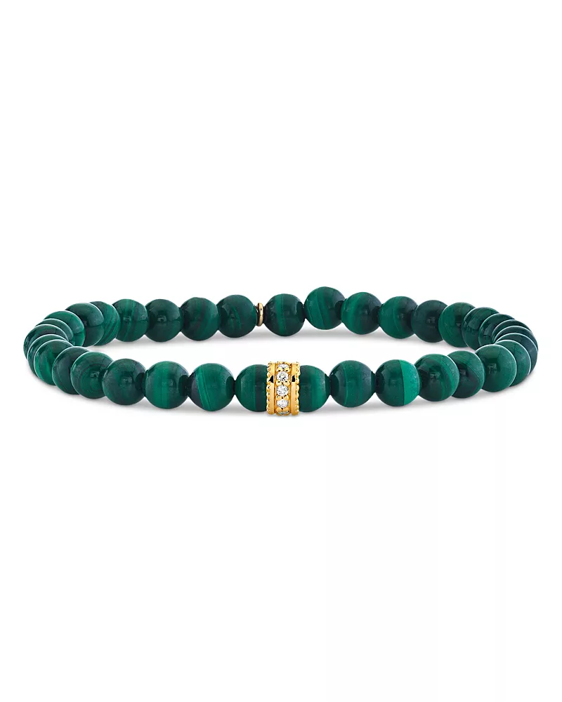 Sydney Evan 14K Yellow Gold The Terra Malachite & Diamond Rondelle Bead Bracelet