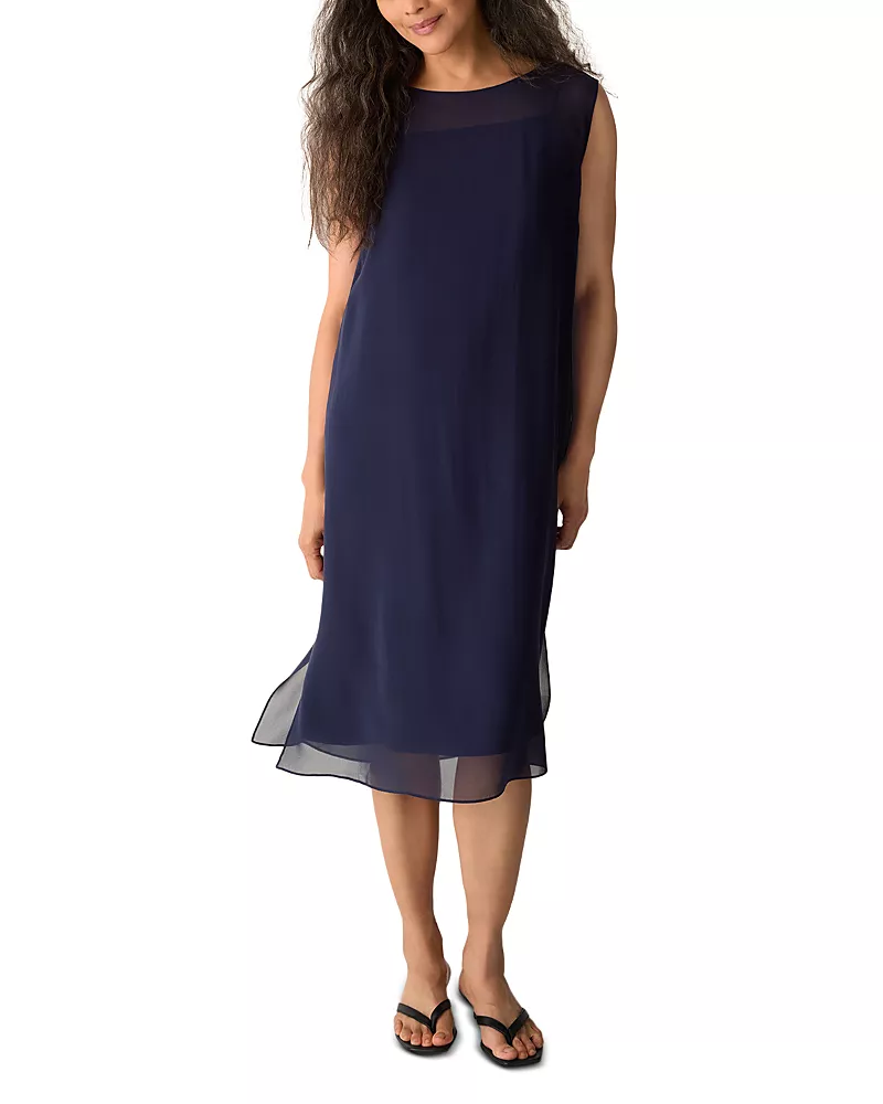 Eileen Fisher Boat Neck Silk Dress