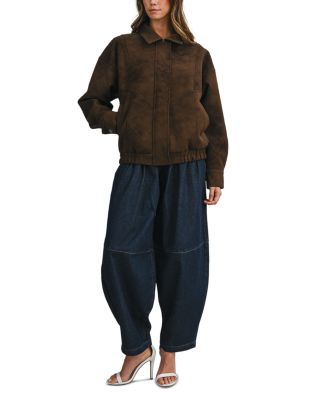 Oversized Faux Suede Bomber Jacket