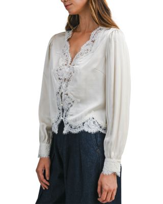 Lace Trim Long Sleeve Blouse 