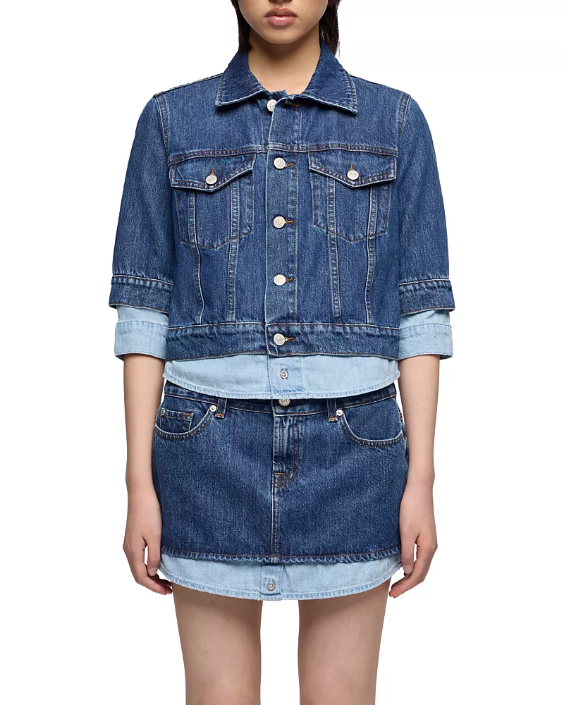 7 For All Mankind Double Layer Denim Trucker Jacket in Shadow