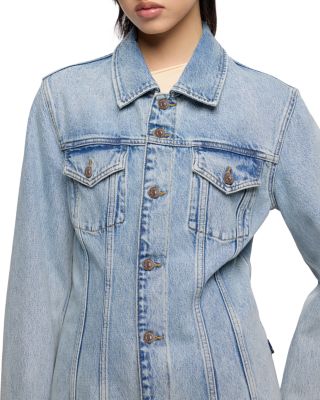 Cinched Denim Trucker Jacket in Blue Erosion