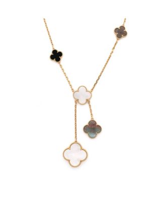 Magic Alhambra 6 Motifs Necklace 18K Gold and Mother of Pearl with Onyx 16.25"