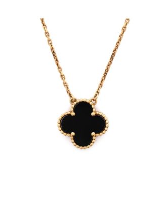 Vintage Alhambra Pendant Necklace 18K Gold and Onyx 16.5"