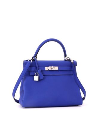 Kelly 28 Handbag Blue Togo with Palladium Hardware