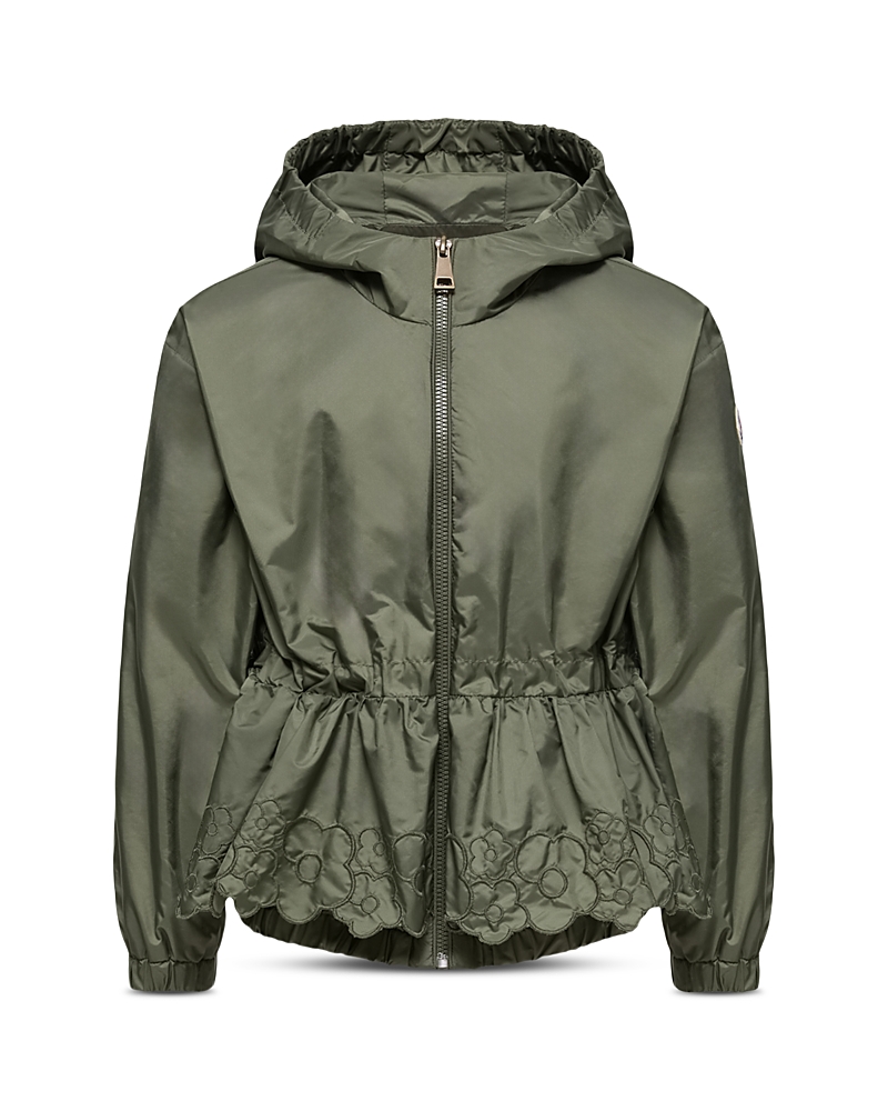 Moncler Girls' Manolya Embroidered Flowers Hooded Rain Jacket - Little Kid, Big Kid