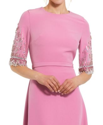  Crepe A Line Gown with Beaded 3/4 Sleeves