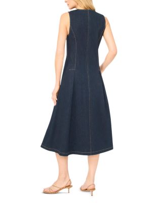 Mia Collarless Midi Dress with Tucks