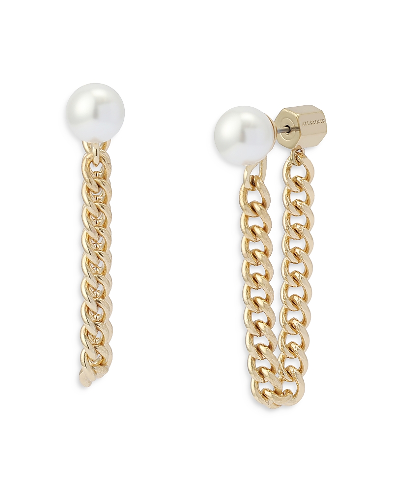 Allsaints Lex Imitation Pearl Swag Chain Front To Back Earrings