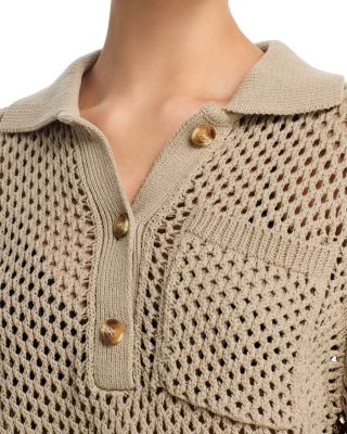 Open Stitch Crochet Polo Sweater - Exclusive