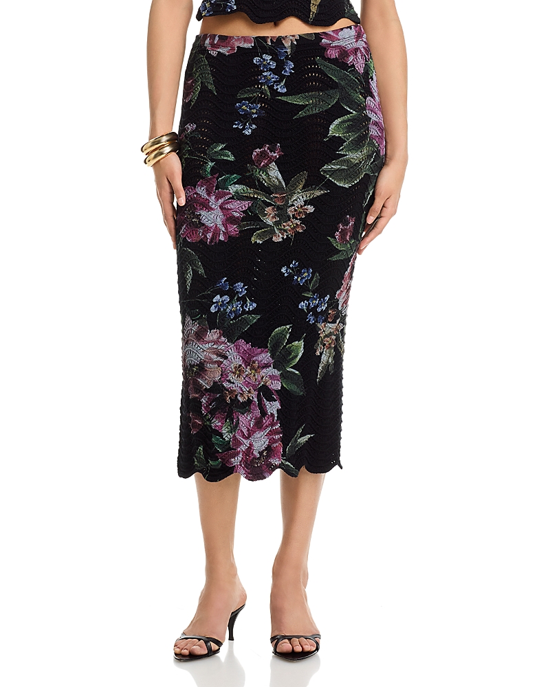 Aqua Floral Sweater Knit Midi Skirt - Exclusive
