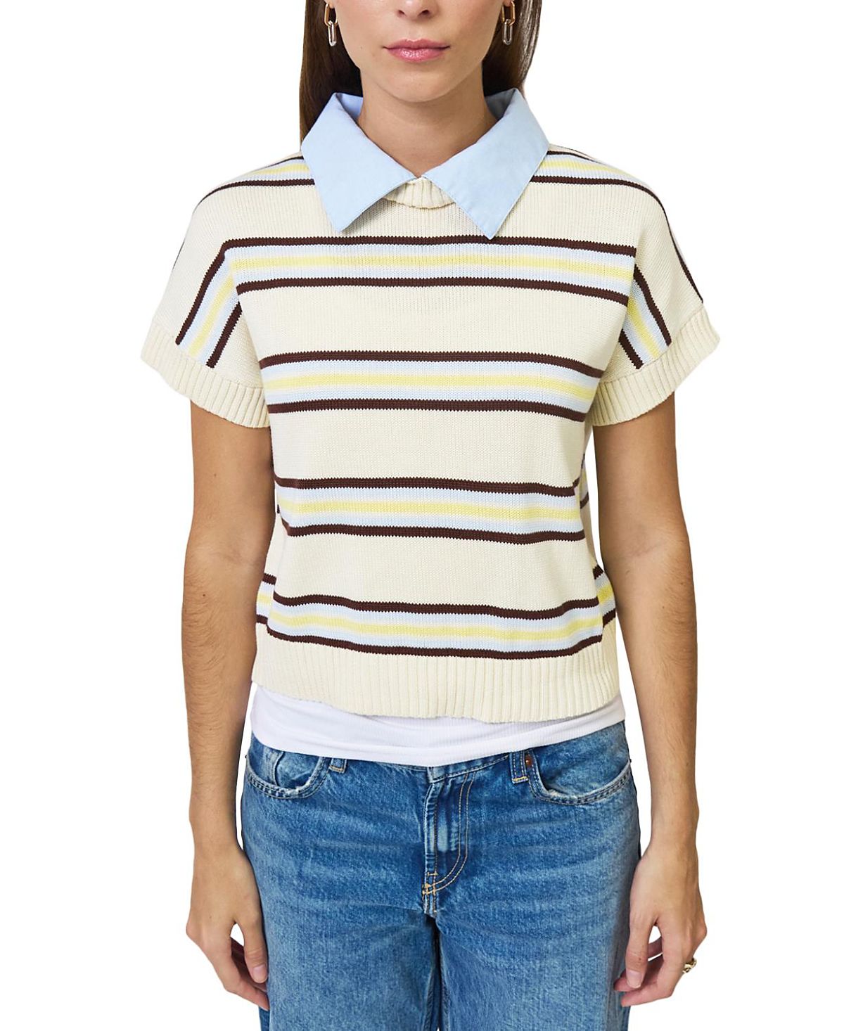 Central Park West Women's Chloe Stripe Oxford Collar Tee