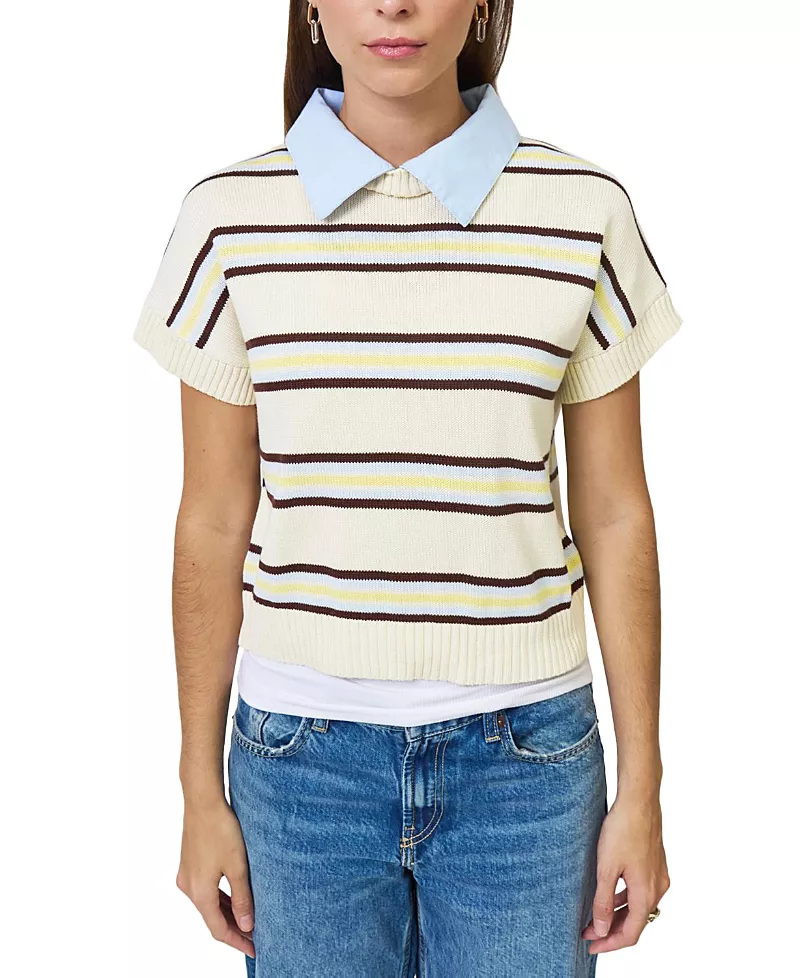 Central Park West Women's Chloe Stripe Oxford Collar Tee