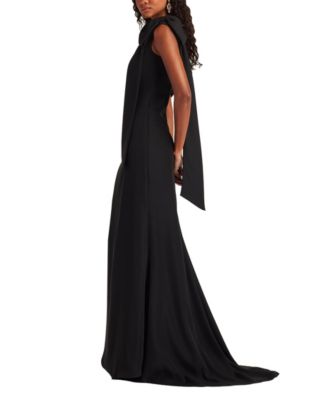  Cassia Bow-Shoulder Crepe Gown