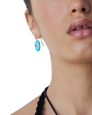 Orange Sapphire Inlay Turquoise Drop Earrings