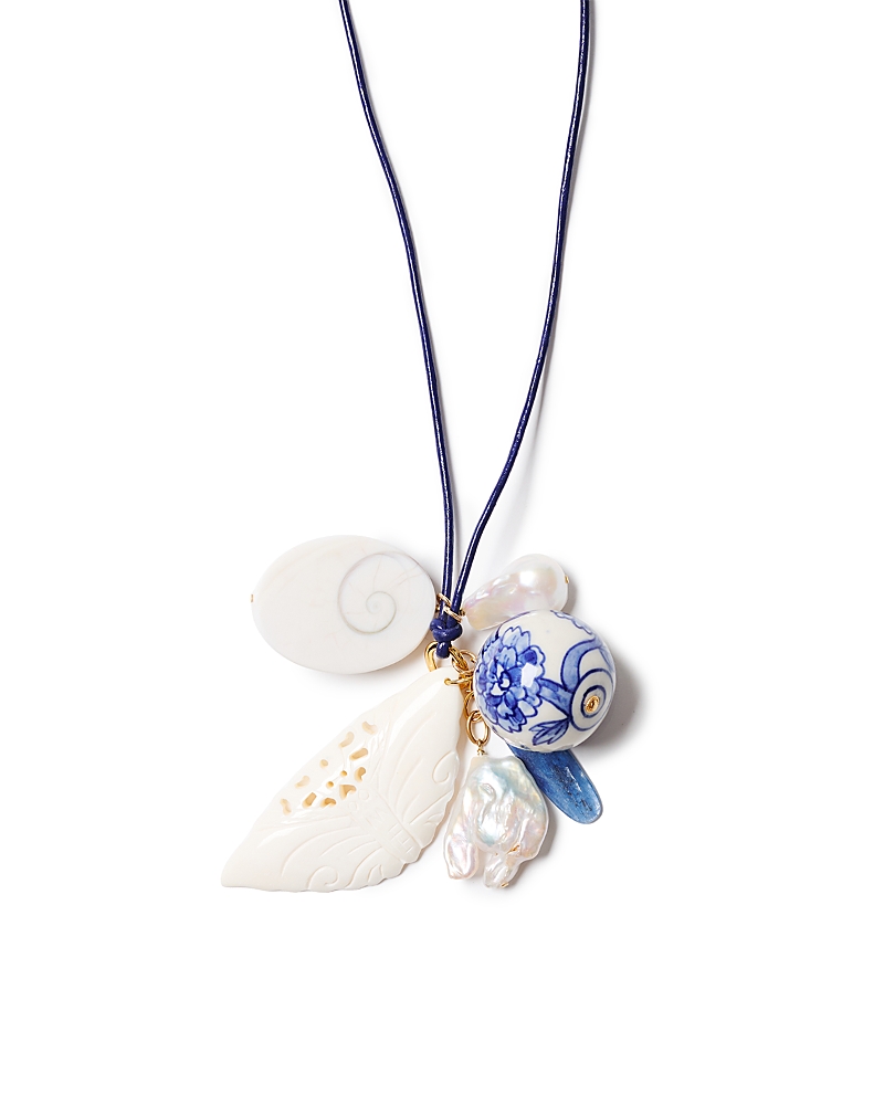 Chan Luu Porcelain Bead, Bone Butterfly & Gemstone Leather Pendant Necklace, 48