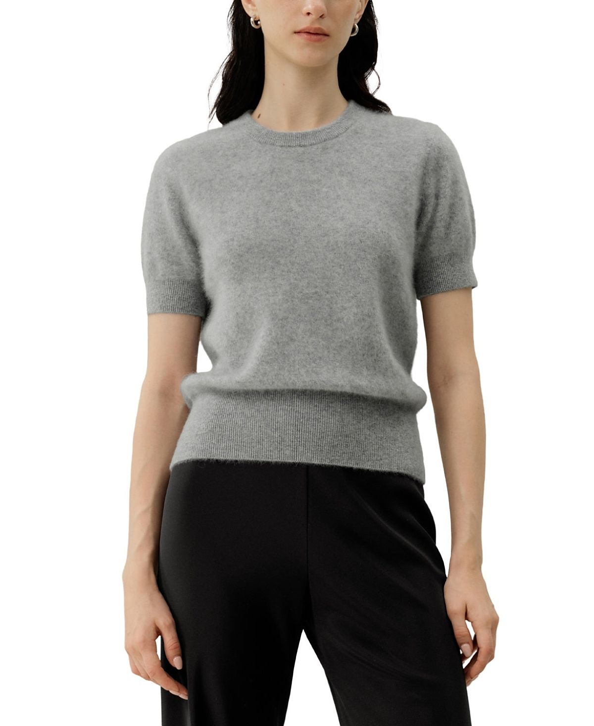Lilysilk Brushed Cashmere Short-Sleeve Sweater