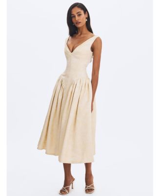  Chelsea Jacquard Ruched Bust Sweetheart Midi Dress