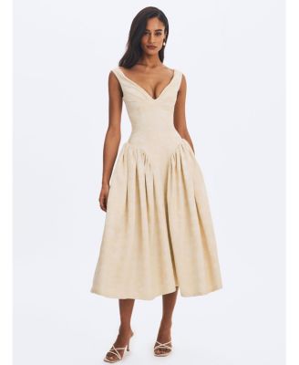  Chelsea Jacquard Ruched Bust Sweetheart Midi Dress