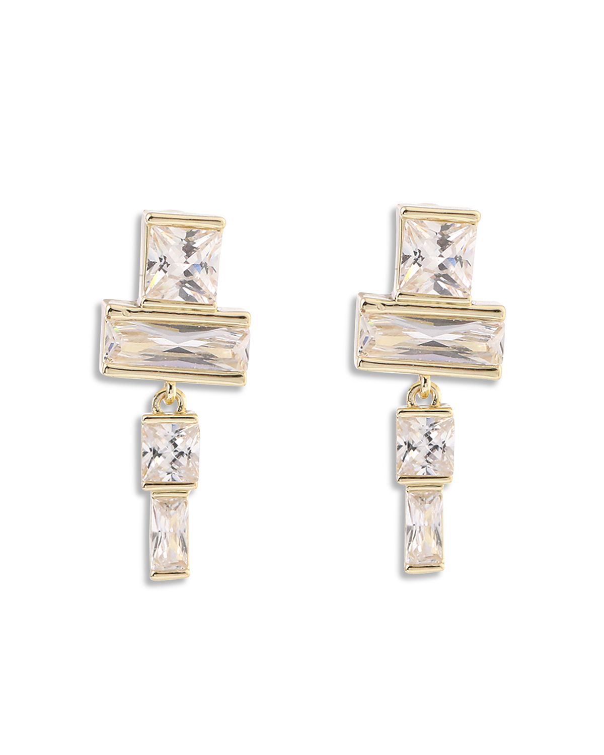 Aqua Cubic Zirconia Geometric Drop Earrings - Exclusive