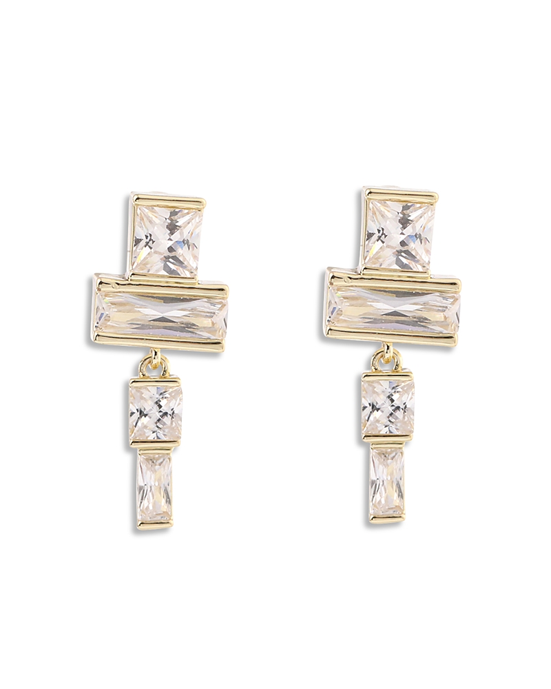 Aqua Cubic Zirconia Geometric Drop Earrings - Exclusive