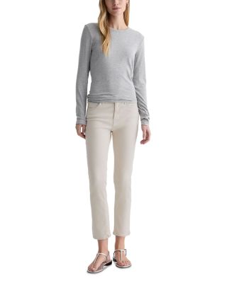 Mari Mid Rise Slim Straight Crop Jeans in Pumice
