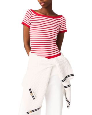 Striped Knit Boat Neck Top