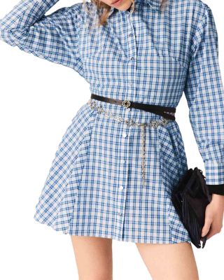 Rhinestone Trim Cotton Shirt Dress