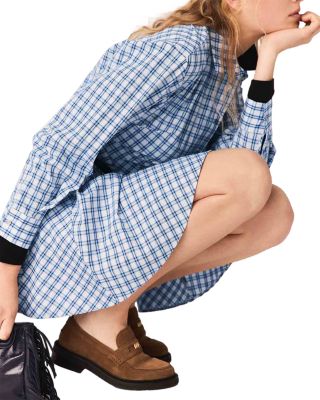 Rhinestone Trim Cotton Shirt Dress