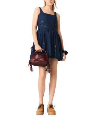 Flared Embroidered Denim Dress
