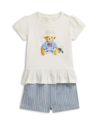 Girls' Polo Bear Tee & Linen-Cotton Shorts Set - Baby
