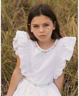 Girls' Linen Ruffle Jumper with Embroidery - Little Kid, Big Kid